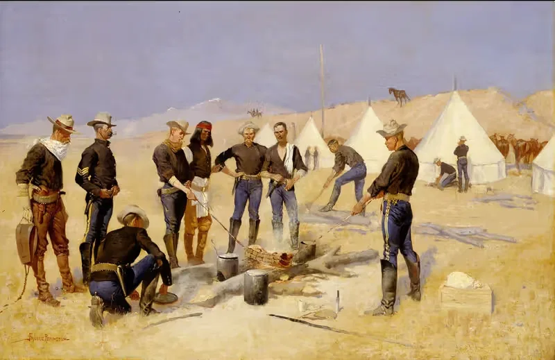 Roasting the Christmas Beef in a Cavalry Camp — Frederic Remington