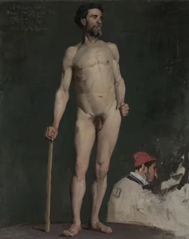 Study of a Male Nude Leaning on a Staff — Julian Alden Weir