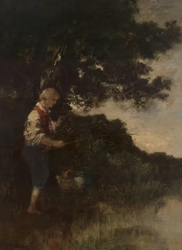 Boy fishing by Narcisse-Virgile Diaz de La Peña — digital art print download