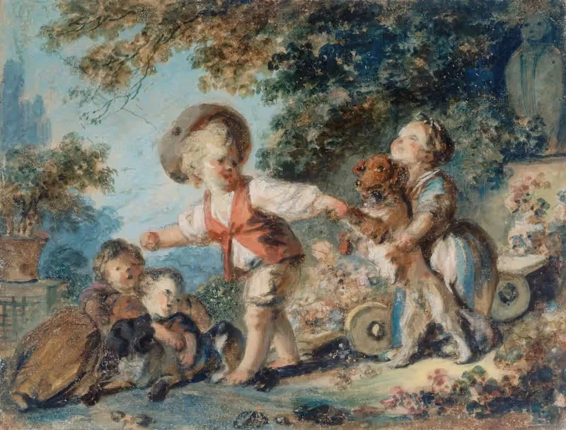 Enfants jouant avec deux chiens — Jean-Honoré Fragonard