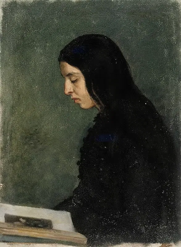 Reading Black Haired Woman by Adolf Von Becker, 1860 - 1900 — digital art print download