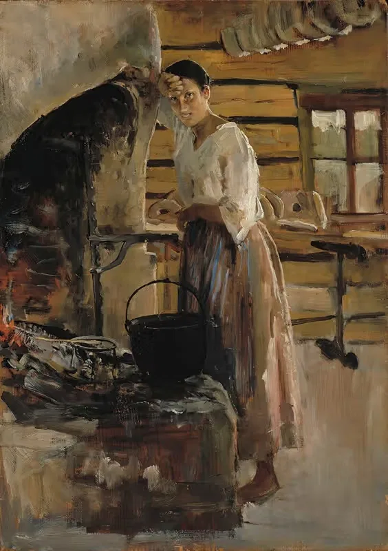 Женщина, готовящая белую рыбу by Аксели Галлен-Каллела, 1886 — digital art print download