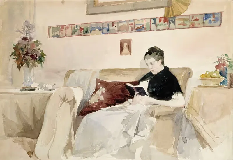 Artist’s Wife Reading On The Sofa — Albert Edelfelt