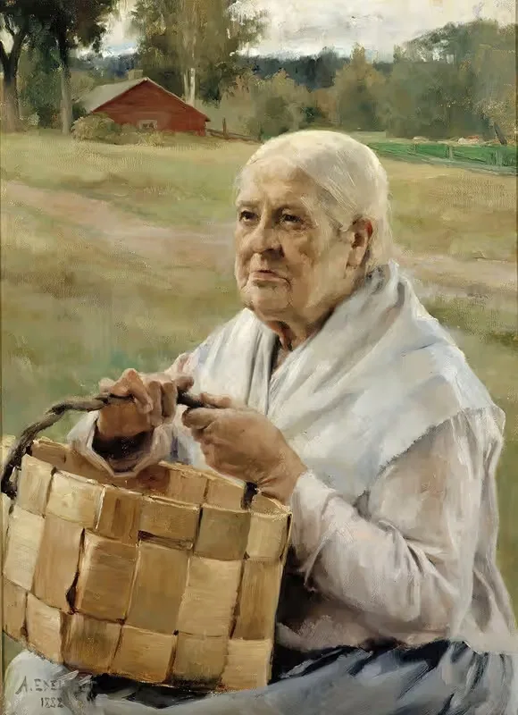 Old Woman With A Chip Basket — Albert Edelfelt
