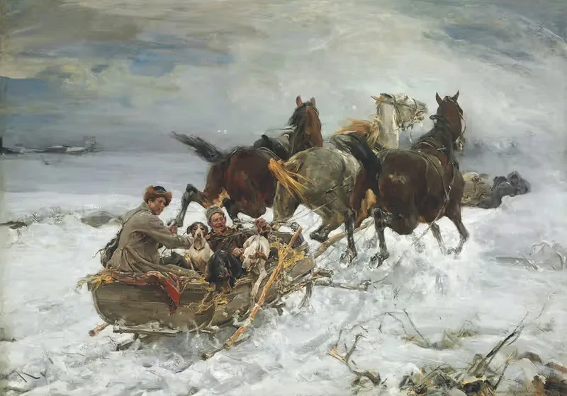 Сани, запряженные лошадью by Альфред фон Вирус-Ковальский — digital art print download