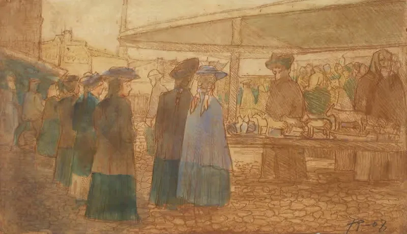 Market Square Scene by Jalmari Ruokokoski, 1907 — digital art print download