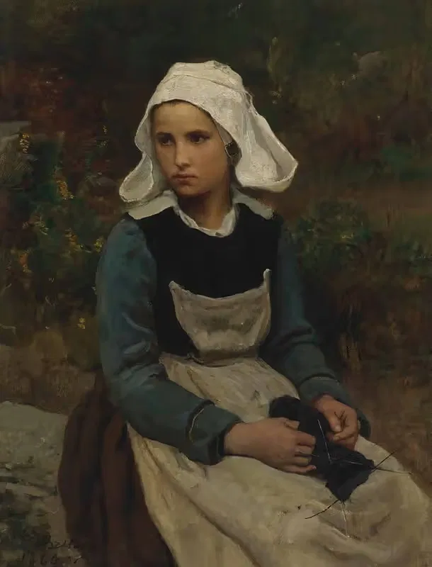 Young Brittany Girl Knitting — Jules Breton