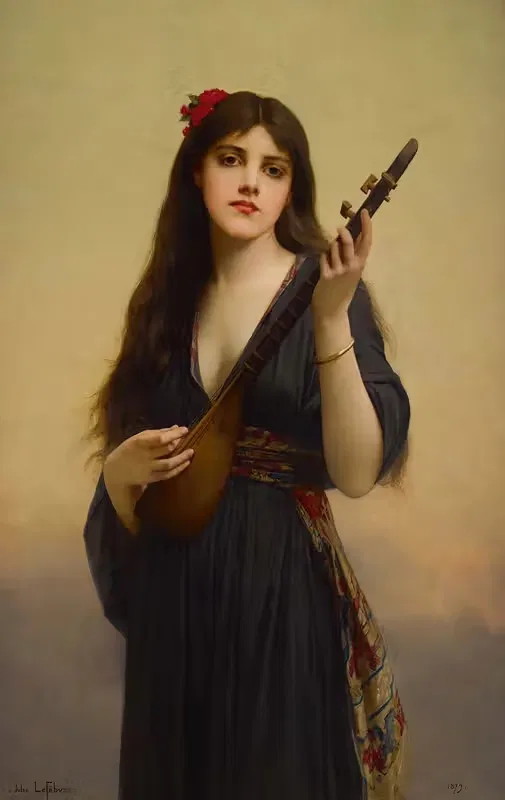 Женщина, играющая на лютне by Жюль Жозеф Лефевр, 1879 — digital art print download