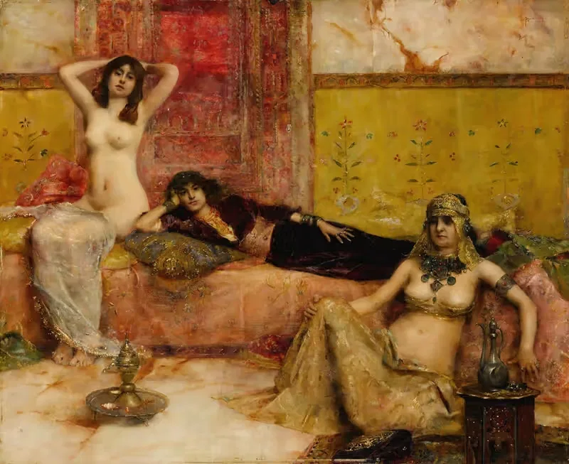 Waiting,Odalisques In An Interior by Maurice Bompard — digital art print download