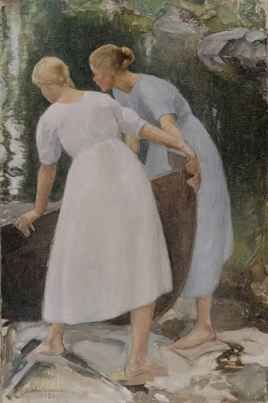 Девочки толкают лодку by Пекка Халонен, 1925 — digital art print download