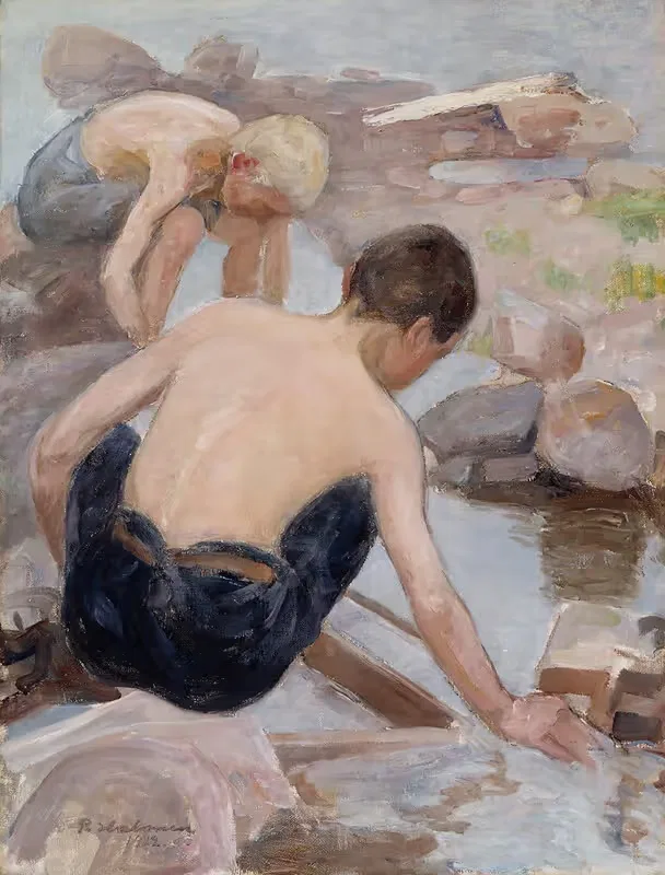 Два мальчика на берегу by Пекка Халонен, 1922 — digital art print download