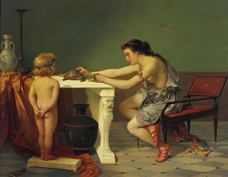 Кормление черепахи by Пьер Оливье Жозеф Куман, 1865 — digital art print download