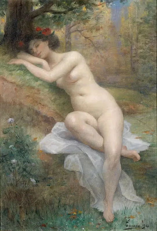 Female nude in a forest landscape — Henri Adrien Tanoux