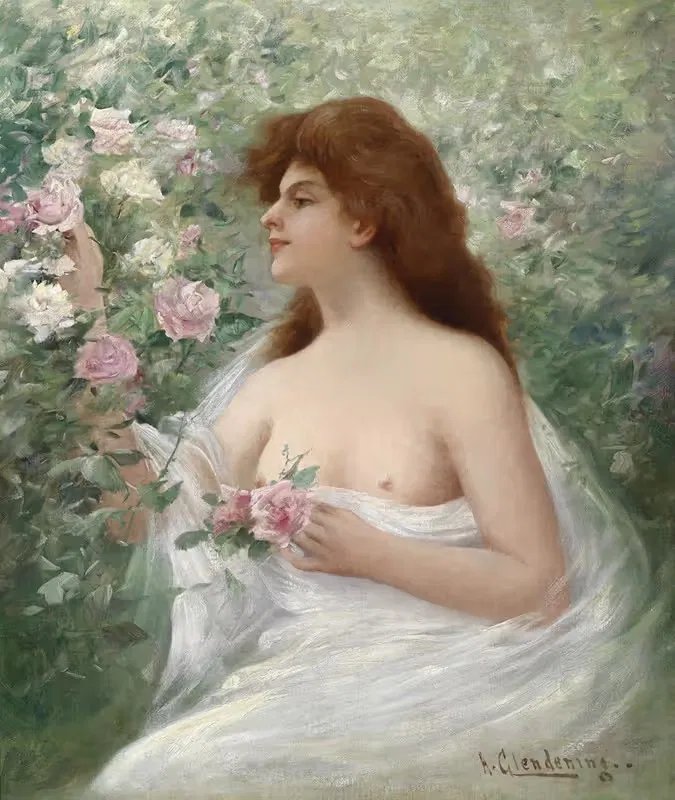 Junge Frau Rosen pflückend — Alfred Glendening jr.