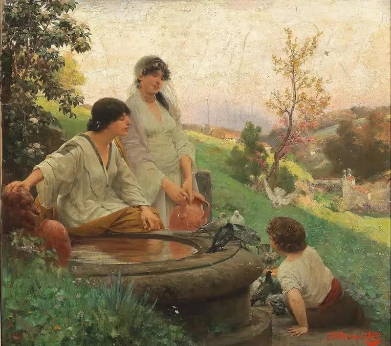 У колодца by Алойс Ханс Шрам, 1889 — digital art print download