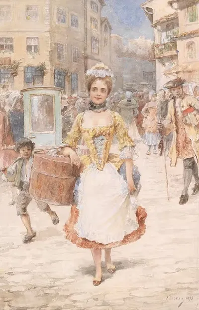 Молодая женщина с шляпной коробкой by Анджело Трентин, 1893 — digital art print download