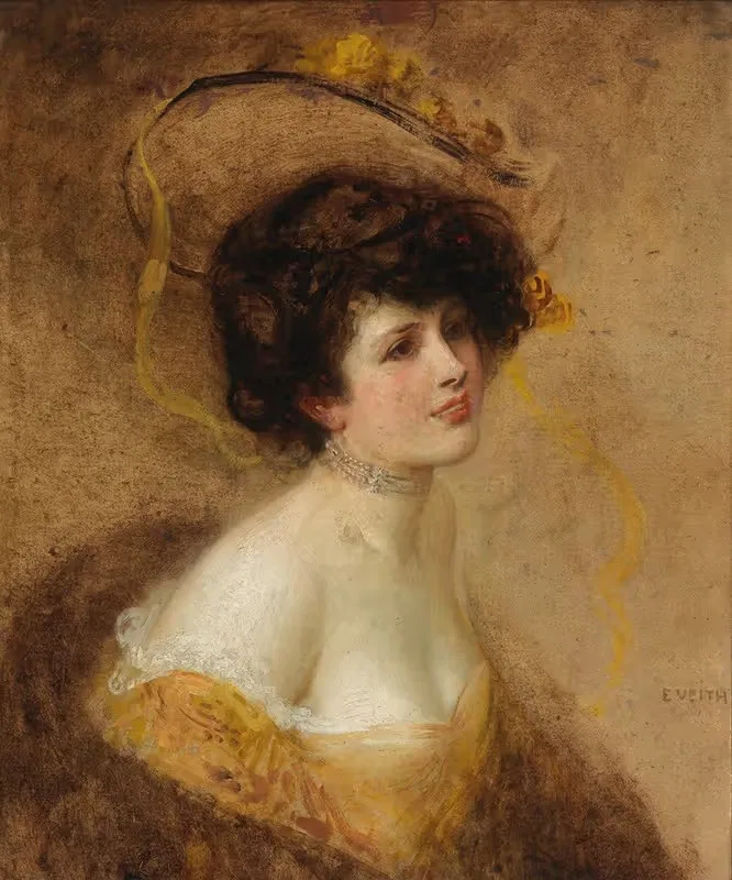 Dame mit Hut in gelbem Kleid — Eduard Veith