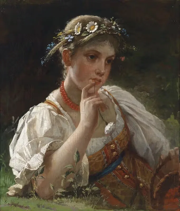 Mädchen in Tracht mit Blumenkranz — Firs Sergejevitch Zhuravlev