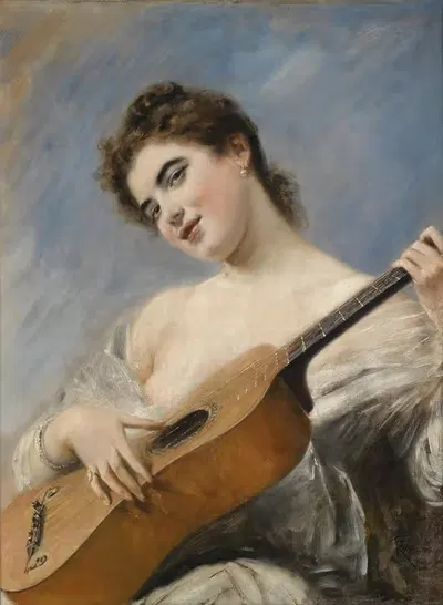 Die Gitarrenspielerin by Franz Russ the younger, 1887 — digital art print download
