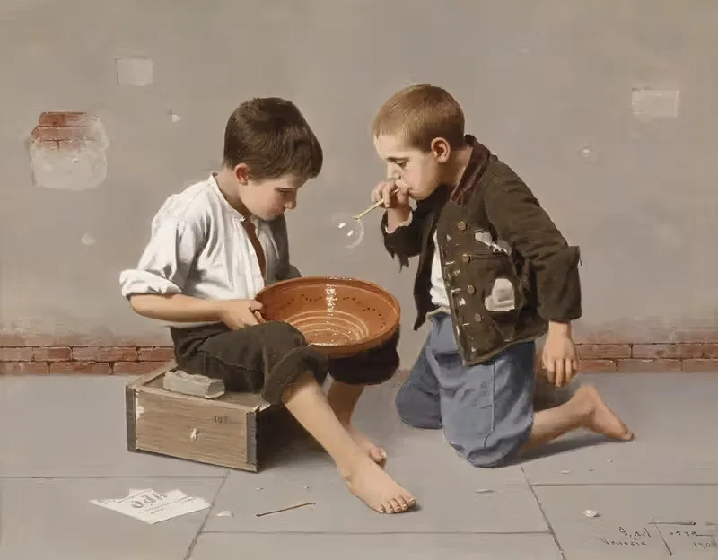 Seifenblasende Kinder by Giulio del Torre, 1906 — digital art print download