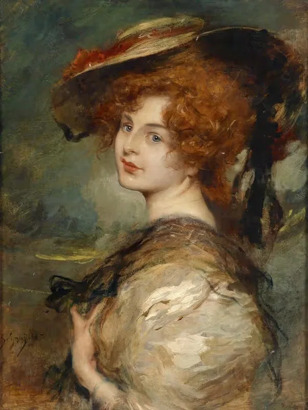 Bildnis einer Dame mit rotem Haar und Hut — Leopold Schmutzler