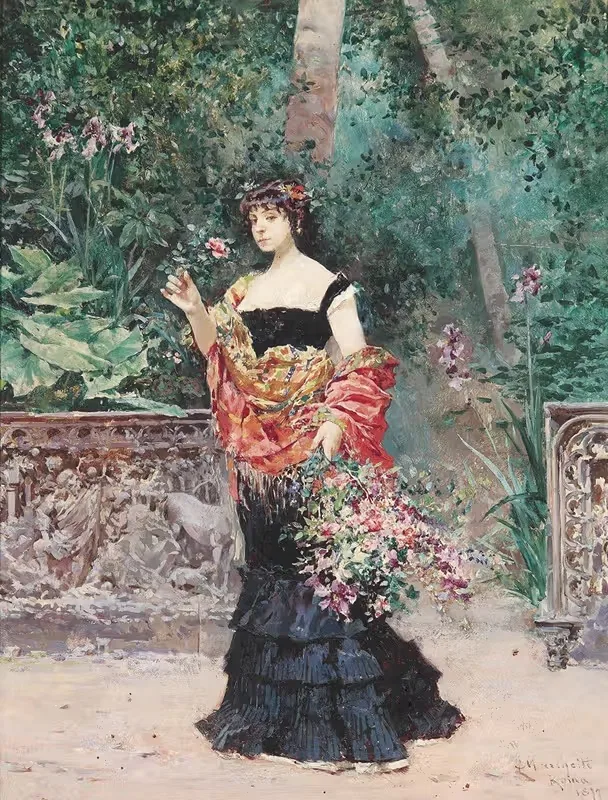 Элегантная дама в парке by Людовико Маркетти, 1899 — digital art print download