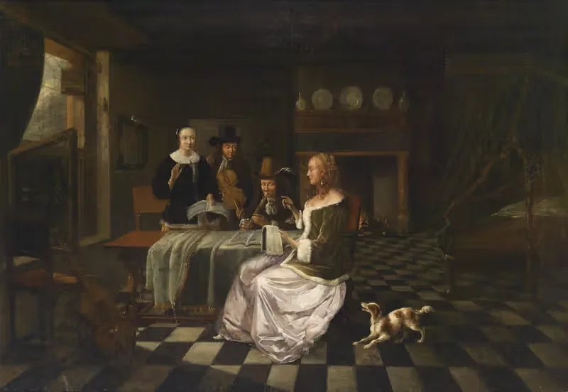 Bürgerliches Interieur mit vier Personen — Pieter de Hooch (circle)