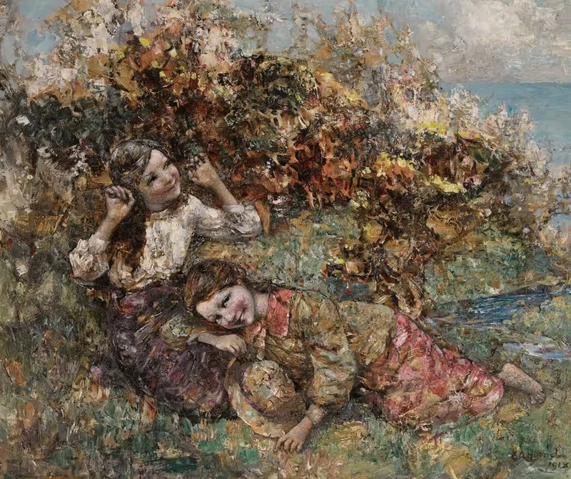 Girls Picking Wild Flowers — Edward Atkinson Hornel