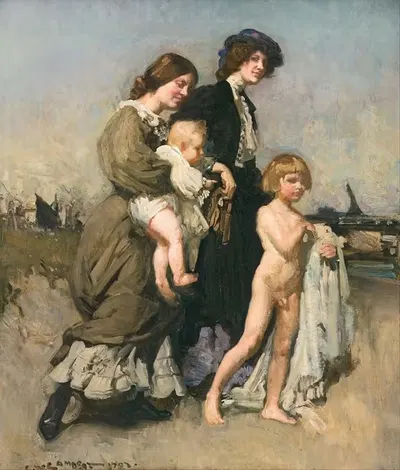 Праздничная группа (Купающиеся) by Джордж Вашингтон Ламберт, 1907 — digital art print download