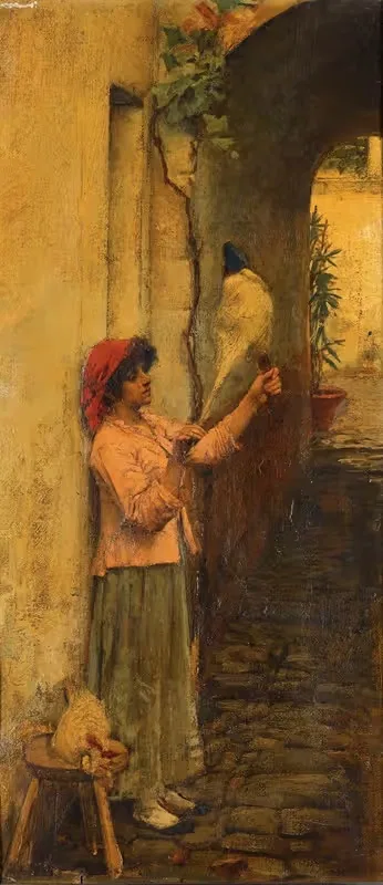 A Neapolitan Flax Spinner by John William Waterhouse — digital art print download