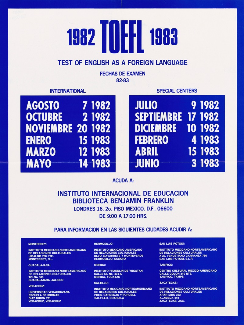 TOEFL 1982-1983 by U.S. Information Agency — digital art print download