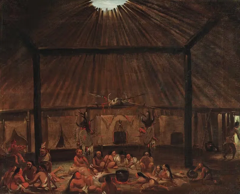 Interior Of A Mandan Lodge — George Catlin