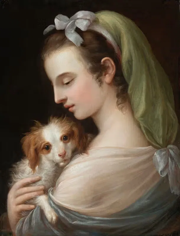 A Woman With A King Charles Spaniel — German School