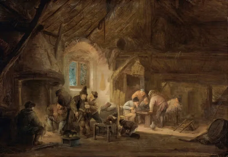 Rustic Interior With Peasants Drinking And Gaming by Isaac van Ostade — digital art print download