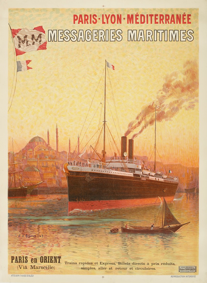 Messageries Maritimes, Paris En Orient by Эжен д'Аржанс, 1909 — digital art print download
