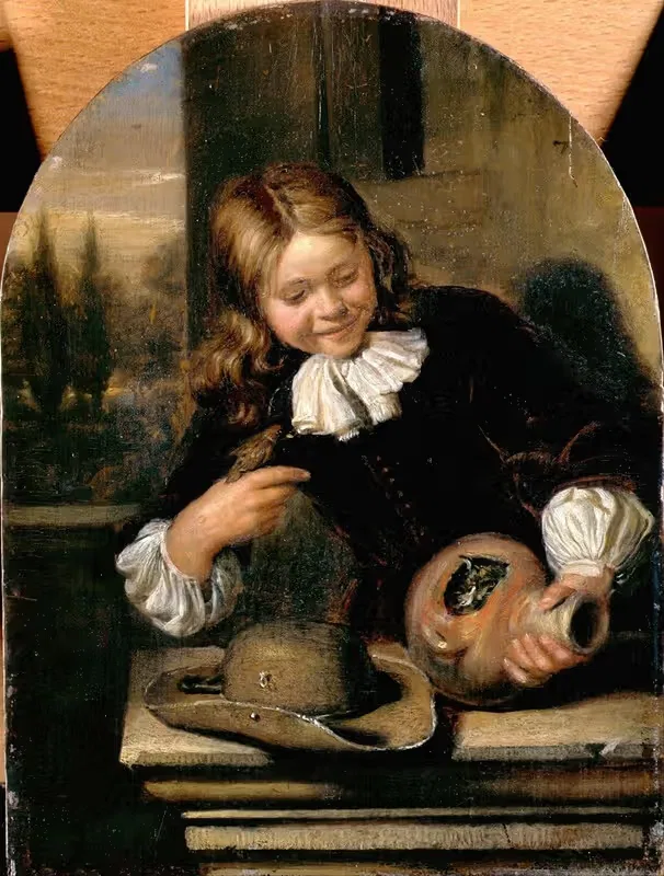 Boy with a Flagon and a Bird's Nest — Carel de Moor