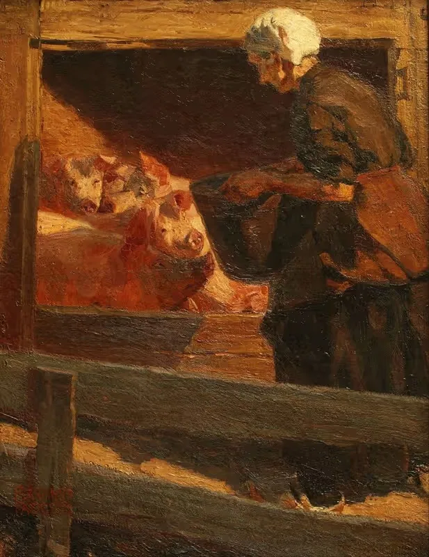 Кормление свиней by Фернандо Фадер, 1904 — digital art print download