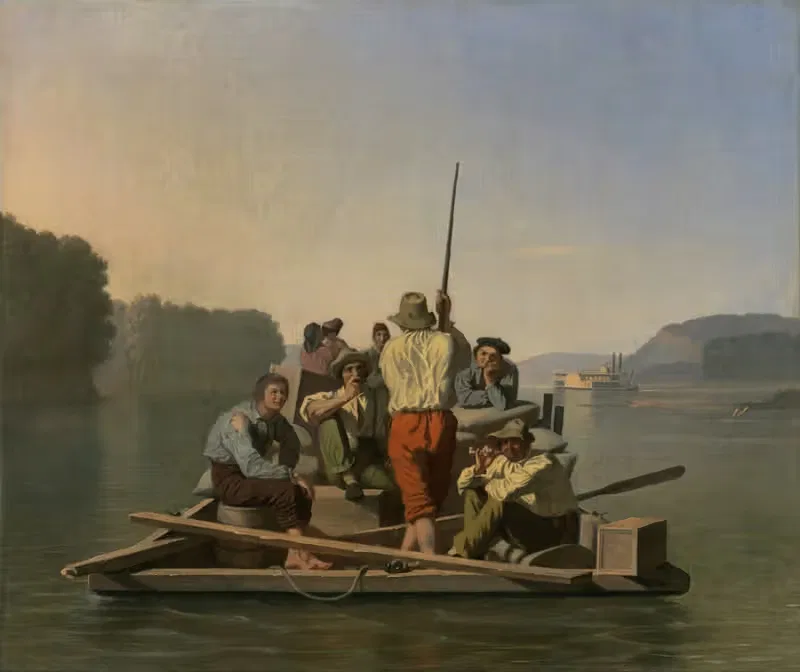 Легкий буксир, снимающий с мели пароход by Джордж Кейлеб Бингем — digital art print download