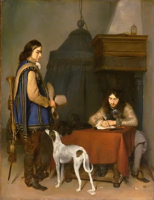Officer Writing a Letter, with a Trumpeter — Gerard ter Borch