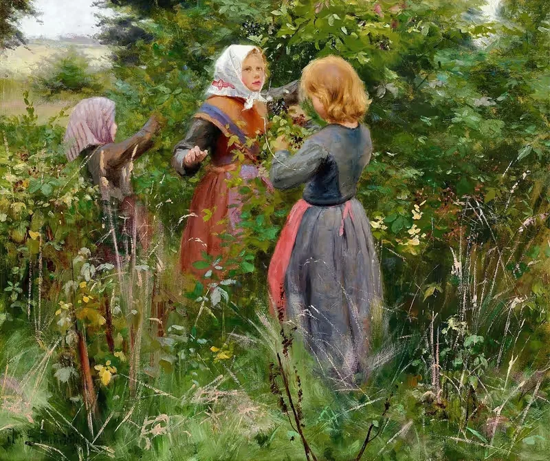 Три маленькие девочки собирают ежевику by Ханс Андерсен Брендекильде — digital art print download