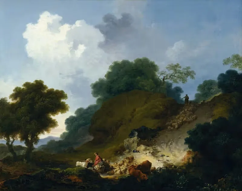 Landscape with Shepherds and Flock of Sheep — Jean-Honoré Fragonard