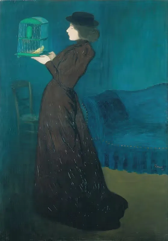 Женщина с клеткой для птиц by Йожеф Риппл-Ронаи, 1892 — digital art print download