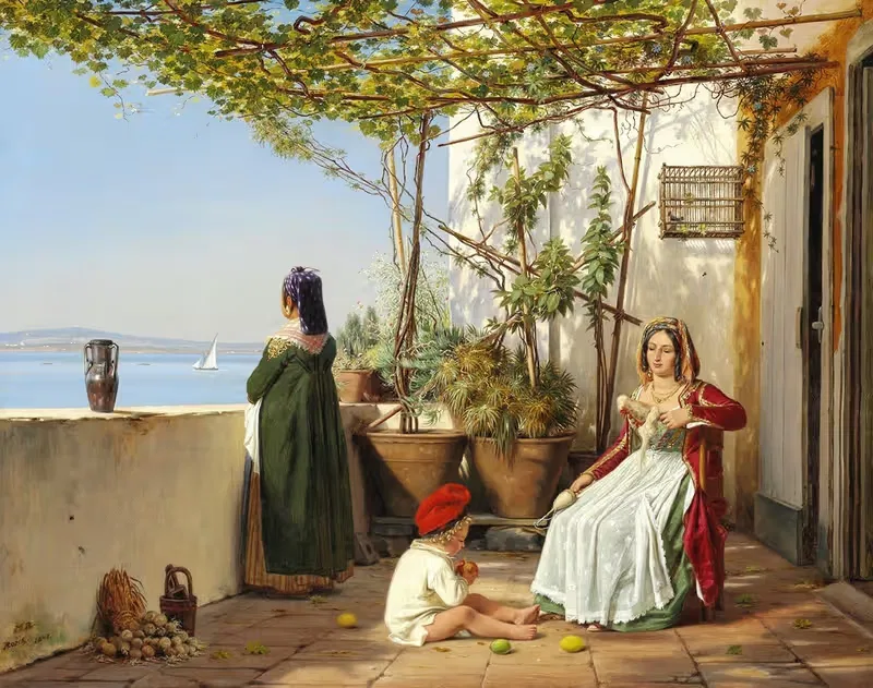 Loggia fra Procida med figurer — Martinus Rørbye
