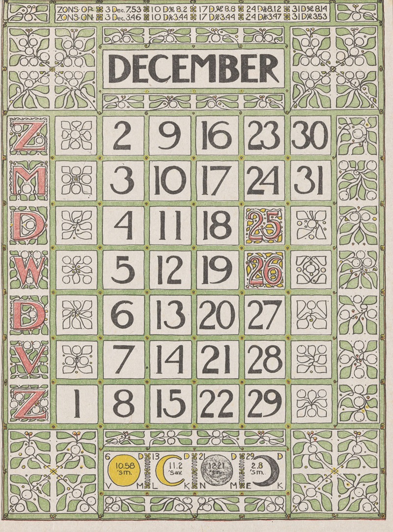Kalenderblad december 1900 by Тео Нивенхейс, 1900 — digital art print download