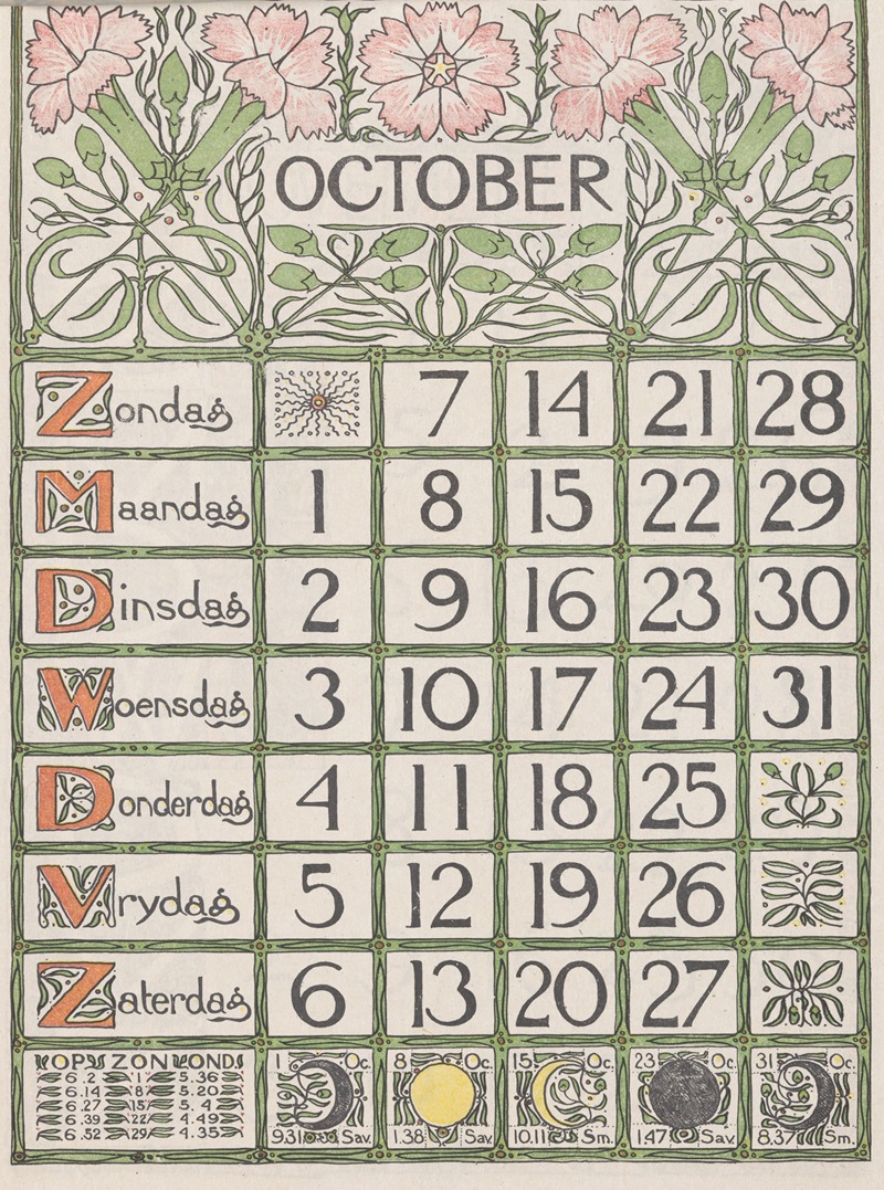 Kalenderblad oktober 1900 by Тео Нивенхейс, 1900 — digital art print download