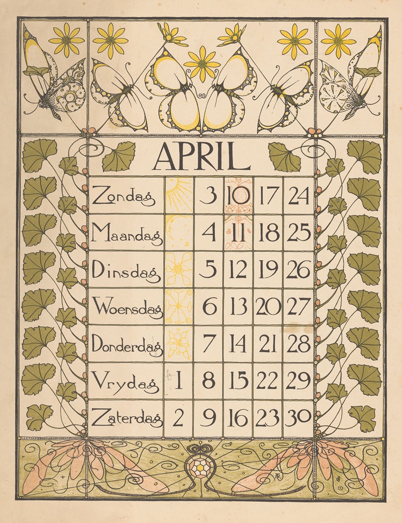 Kalenderblad voor april 1898 by Тео Нивенхейс, 1897 — digital art print download