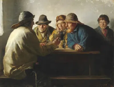 Рыбаки за столом пьют вечернее пиво by Майкл Анчер, 1886 — digital art print download