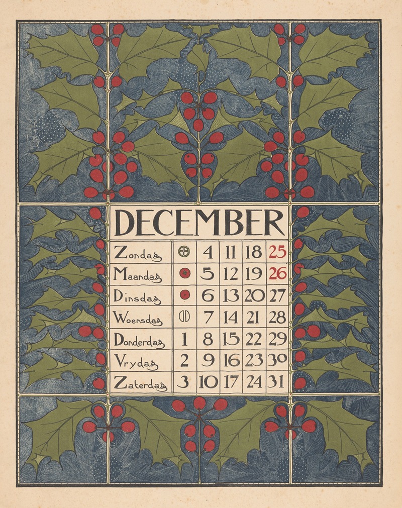 Kalenderblad voor december 1898 by Тео Нивенхейс, 1897 — digital art print download