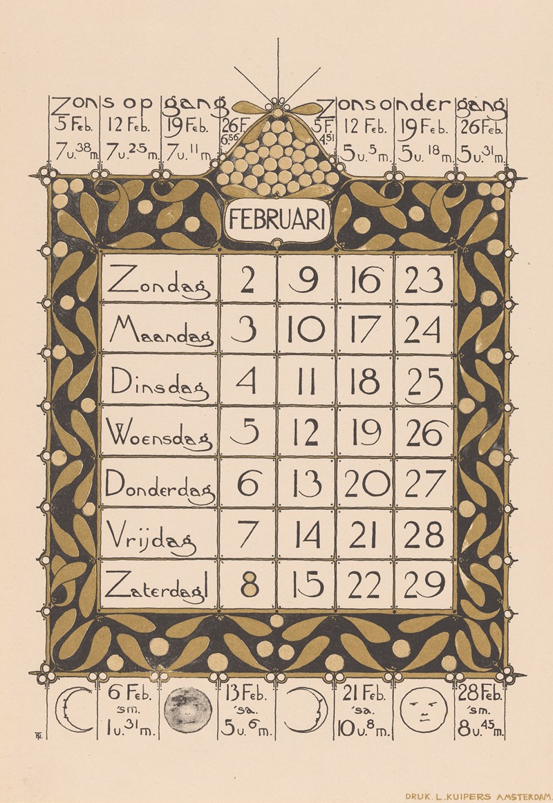 Kalenderblad voor februari 1896 — Theo Nieuwenhuis