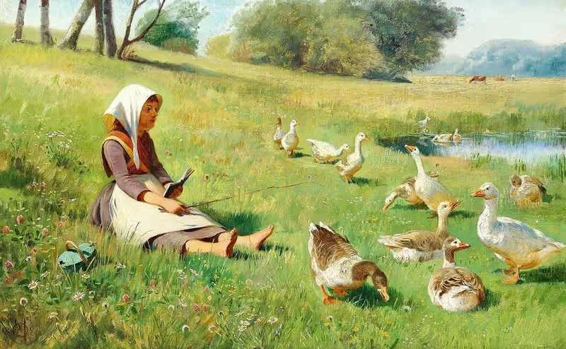 Девушка, пасущая гусей by Олуф Август Хермансен, 1886 — digital art print download